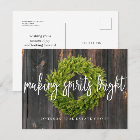 Foliage krans op hout | Spirits helder maken Feestdagenkaart (Voorkant / Achterkant)