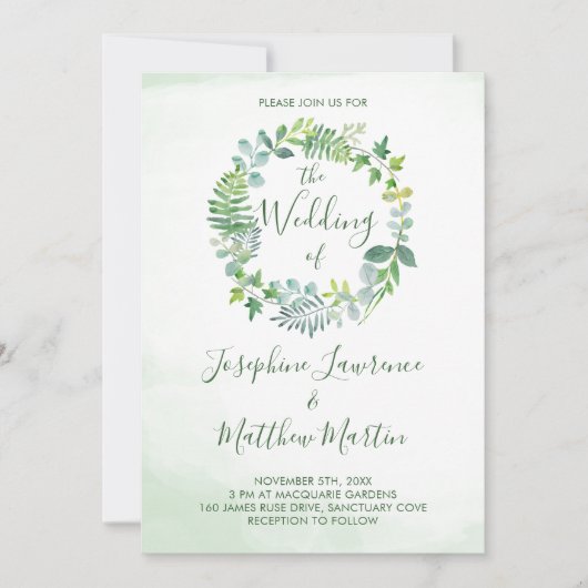 Foliage krans Waterverf groen bruiloft Kaart (Voorkant)
