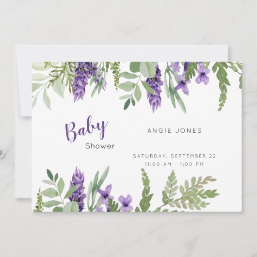 Foliage Lavender and Mint baby shower Invitation Kaart (Voorkant)