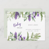 Foliage Lavender and Mint baby shower Invitation Uitnodiging Briefkaart (Voorkant / Achterkant)