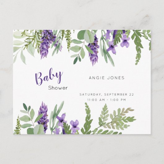 Foliage Lavender and Mint baby shower Invitation Uitnodiging Briefkaart (Voorkant)