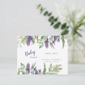 Foliage Lavender and Mint baby shower Invitation Uitnodiging Briefkaart (Staand voorkant)