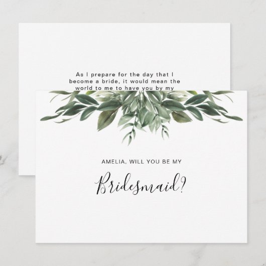 Foliage Leaf Bridesmaid Flat Card Bedankkaart (Voorkant / Achterkant)