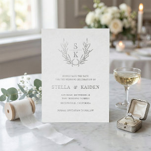 Foliage Leaf Line Art Modern Wedding Save the Date Folie Uitnodiging