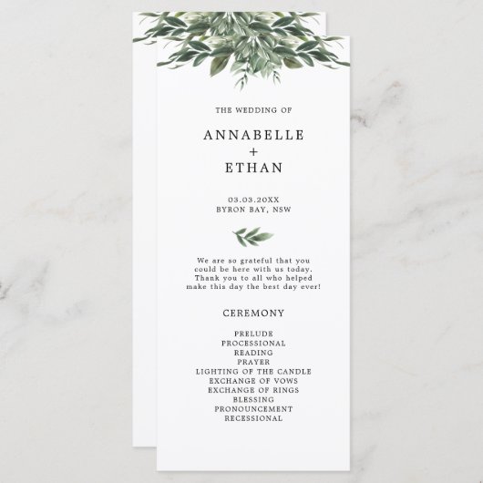 Foliage Leaf Wedding Ceremony Program (Voorkant / Achterkant)