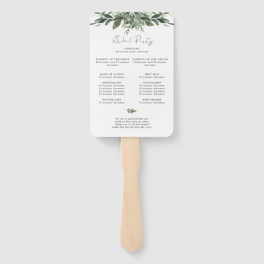 Foliage Leaf Wedding Ceremony Program Handwaaier (Achterkant)