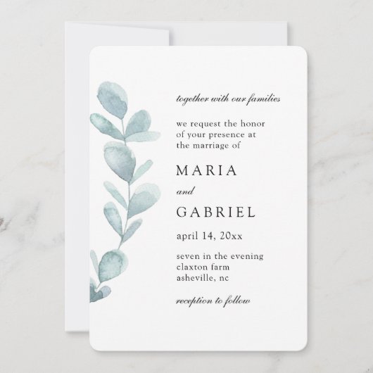 Foliage luchtige waterverf. Eenvoudige witte bruil Kaart (Voorkant)