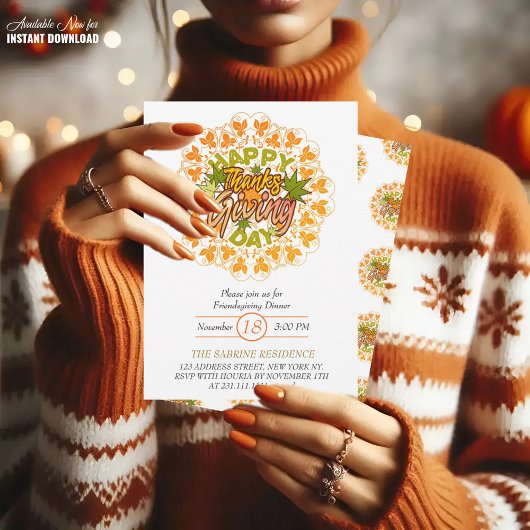 Foliage Mandala Thanksgiving Party Invitation Kaart