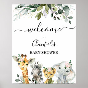 Foliage Meisjes Safari Baby shower Welkomstbord Poster