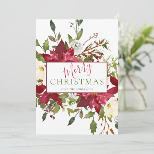 Foliage Merry kerstfoto Foto Feestdagenkaart (Staand voorkant)