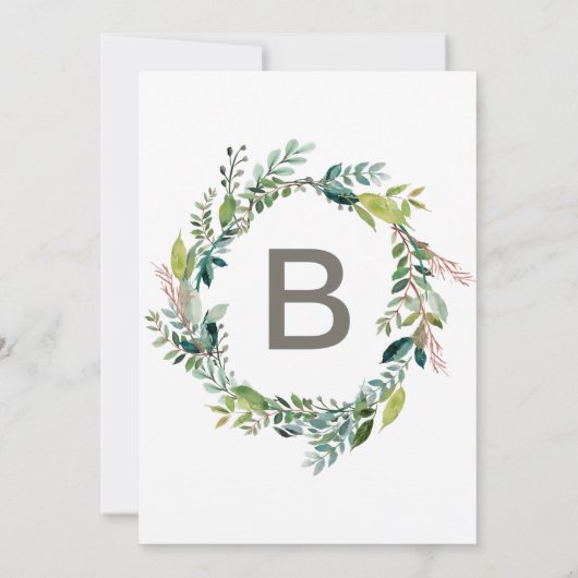 Foliage met Monogram Wreath Backing Wedding Kaart (Achterkant)