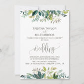 Foliage met Monogram Wreath Backing Wedding Kaart (Voorkant)