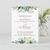 Foliage met Monogram Wreath Backing Wedding Kaart (Staand voorkant)