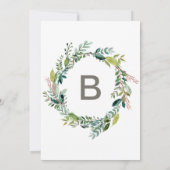 Foliage met Monogram Wreath Backing Wedding Kaart (Achterkant)