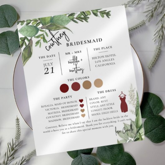 Foliage Minimale teksthandleiding Bridesmaid-infor
