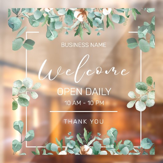 Foliage, minimalistische kantooruren Winkel Café O Raamsticker (Vel 2)