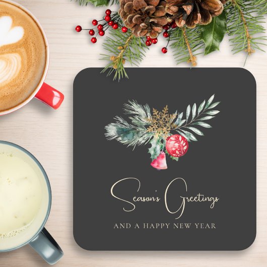 Foliage Modern Elegant Goud Rood Kerstfeest Kartonnen Onderzetters