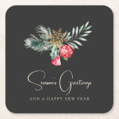 Foliage Modern Elegant Goud Rood Kerstfeest Kartonnen Onderzetters (Voorkant)