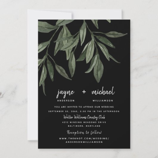 Foliage Modern Font Black Website Weddenschap Kaart (Voorkant)