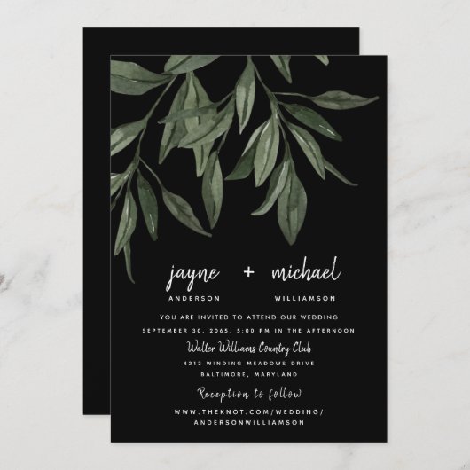 Foliage Modern Font Black Website Weddenschap Kaart (Voorkant / Achterkant)