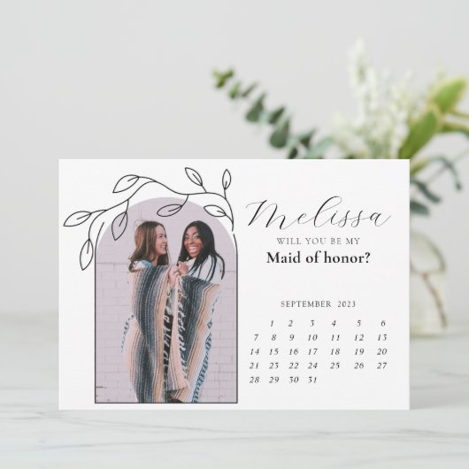 Foliage Moderne Arch Bridesmaid proposal Kaart (Staand voorkant)