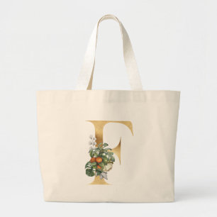 Foliage Monogram F in goud en groen Grote Tote Bag