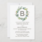 Foliage Monogram Wreath Wedding Kaart (Voorkant)