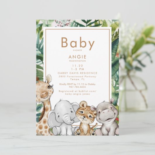 Foliage Oerwoud Dierlijk Baby shower Kaart (Staand voorkant)