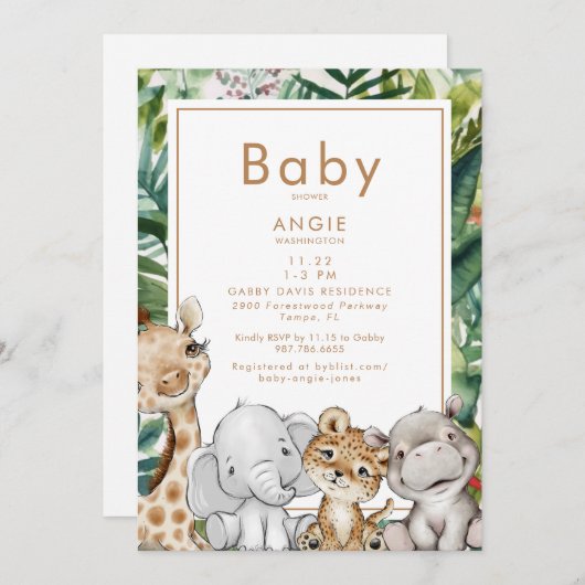 Foliage Oerwoud Dierlijk Baby shower Kaart (Voorkant / Achterkant)