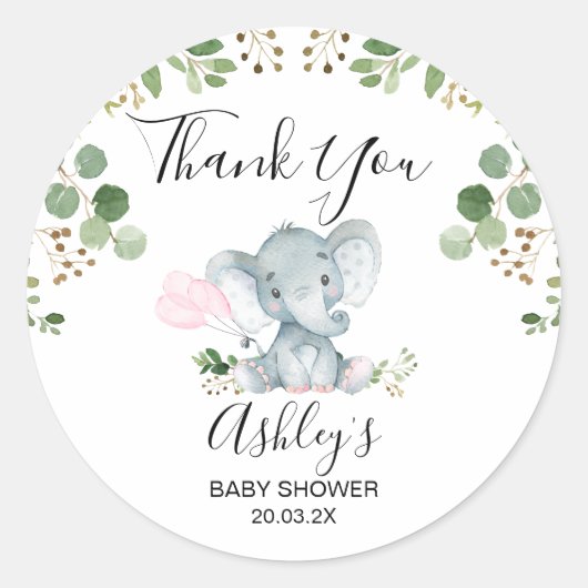 Foliage olifant Baby shower dank u gunst Ronde Sticker (Voorkant)