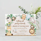 Foliage Pet Safari Arch Party Animals 1e Verjaarda Kaart (Staand voorkant)