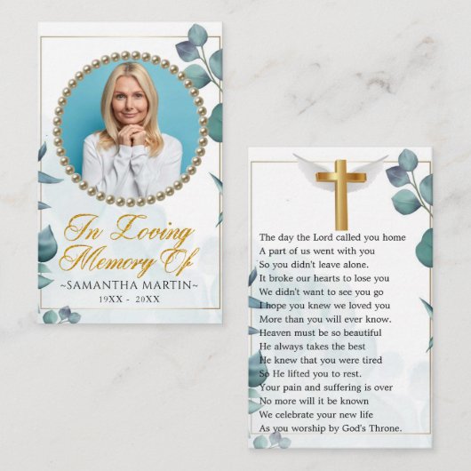 Foliage Photo Funeral Prayer Kaart Visitekaartje (Voorkant / Achterkant)