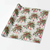 Foliage Red Ribbon Christmas Holly Cadeaupapier (Uitgerold)