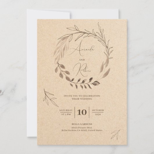 Foliage Rustic Paper Wedding Kaart (Voorkant)