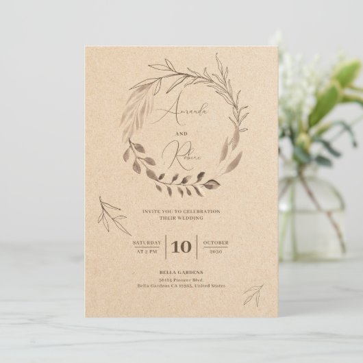 Foliage Rustic Paper Wedding Kaart (Staand voorkant)