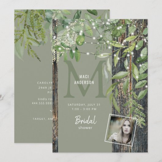 Foliage Rustic Photo Sage Lights Vrijgezellenfeest Kaart (Voorkant / Achterkant)