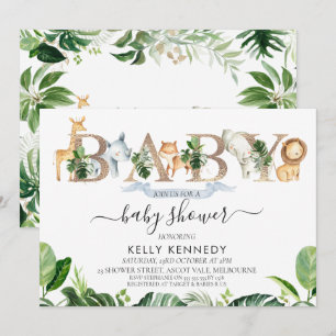 Foliage Safari Animals Word Baby shower Invitation Kaart