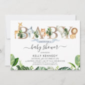Foliage Safari Animals Word Baby shower Uitnodigin Kaart (Voorkant)