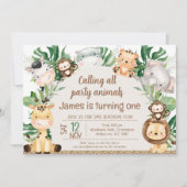 Foliage Safari Arch Party Dieren 1e Verjaardag Kaart (Voorkant)