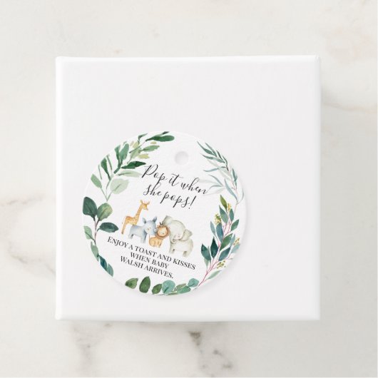 Foliage Safari Baby shower Pop It Favor Labels (In situ)