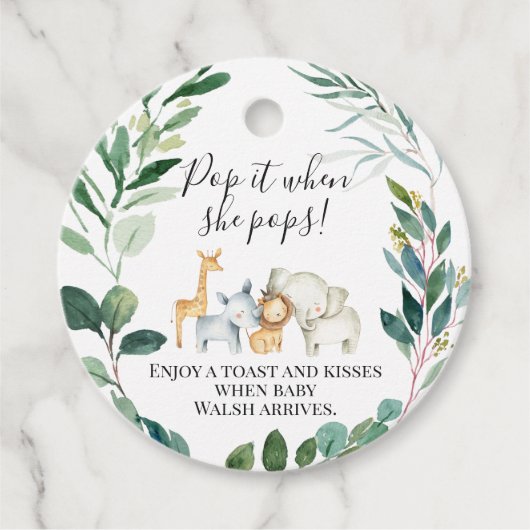 Foliage Safari Baby shower Pop It Favor Labels (Voorkant)