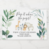 Foliage Safari Baby shower Pop It Sparkling Wijnetiket (Enkel label)