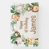 Foliage Safari Dieren Arch 1e Verjaardag Spandoek (Verticaal)