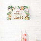 Foliage Safari Dieren Arch 1e Verjaardag Spandoek (Insitu)