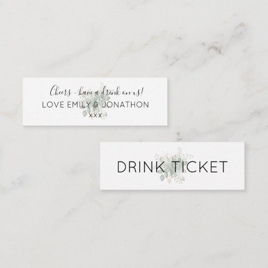 Foliage Sage Bruiloft Receptie Drinken Ticket (Voorkant / Achterkant)