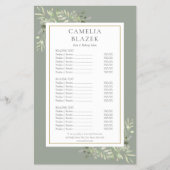 Foliage Sage Green 2 Sided Service Menu Prijslijst (Voorkant)