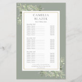 Foliage Sage Green 2 Sided Service Menu Prijslijst (Achterkant)