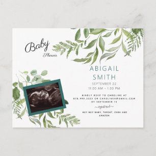 Foliage Ultrasound Foto Blauwgroen Baby shower Uitnodiging Briefkaart