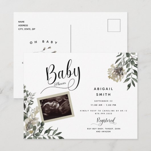 Foliage Ultrasound Neutraal Herfst Baby shower Uitnodiging Briefkaart (Voorkant / Achterkant)