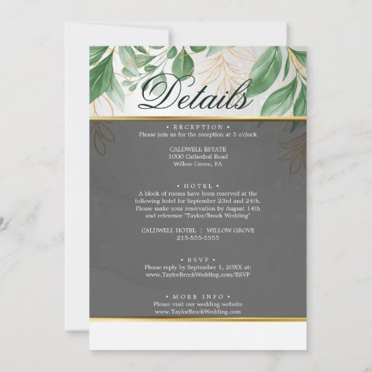 Foliage Vellum Overlay Weddenschap Kaart (Achterkant)